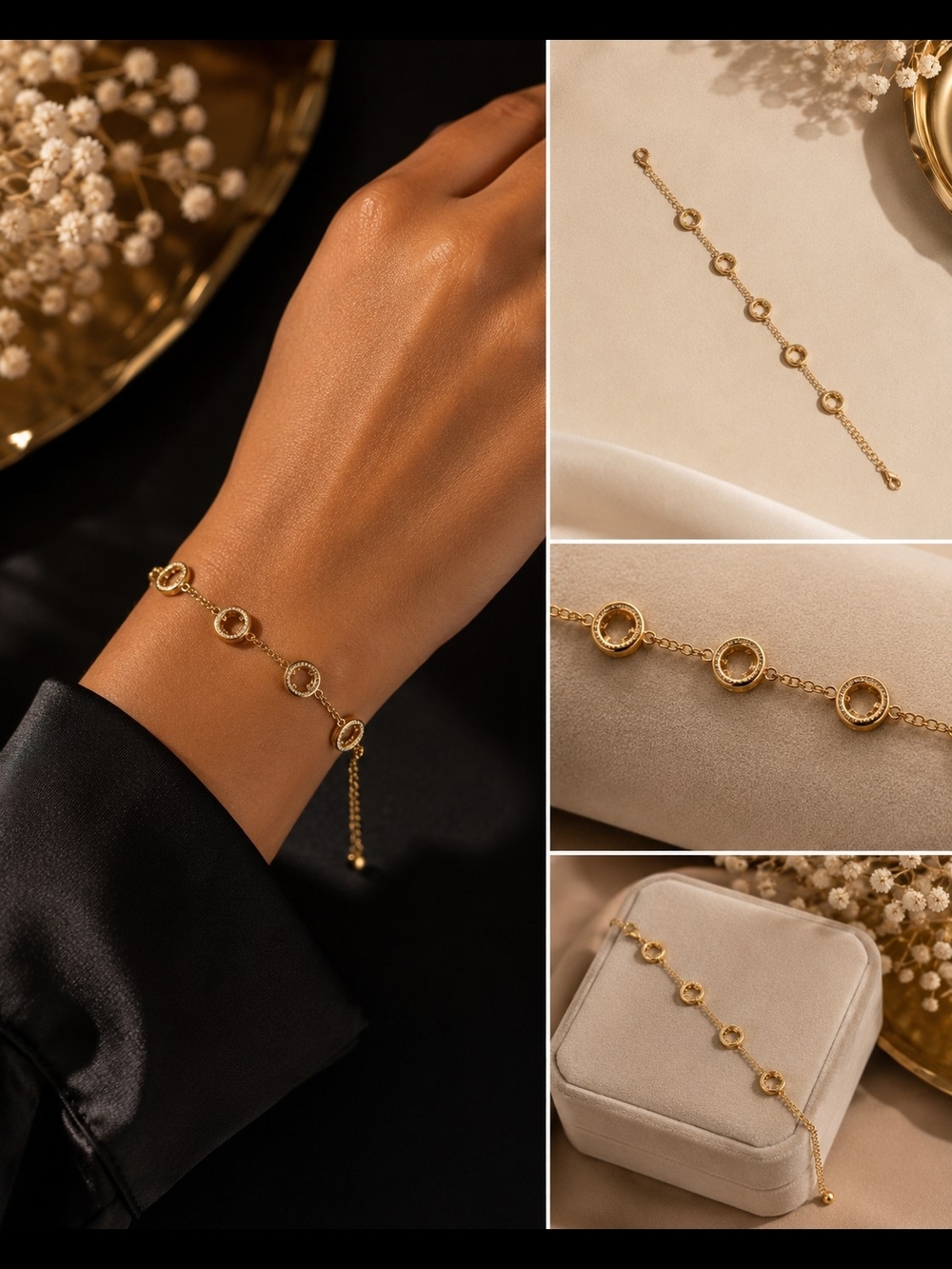 Gold Circle-Link Adjustable Bracelet - Women Jewelry